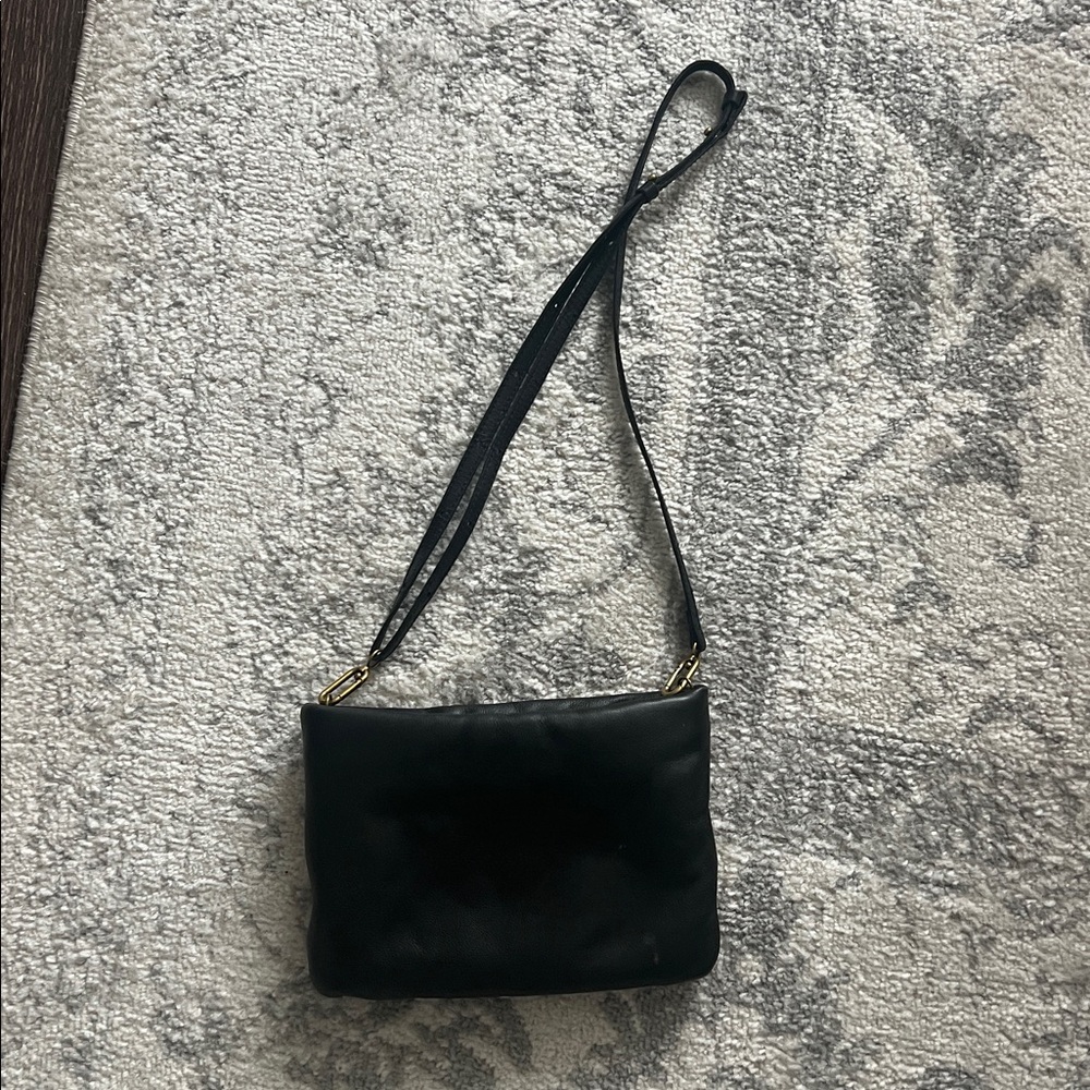 Madewell Black Leather Bag with Gold Zipper